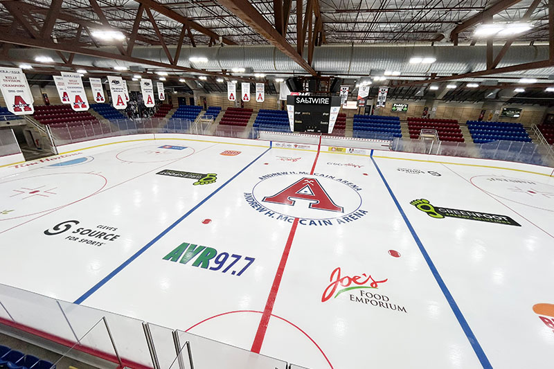 The Andrew H. McCain Arena ice surface