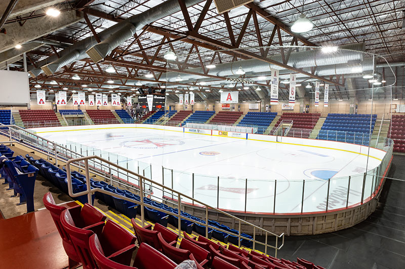 The Axemen Hockey locker room at the Andrew H. McCain Arena