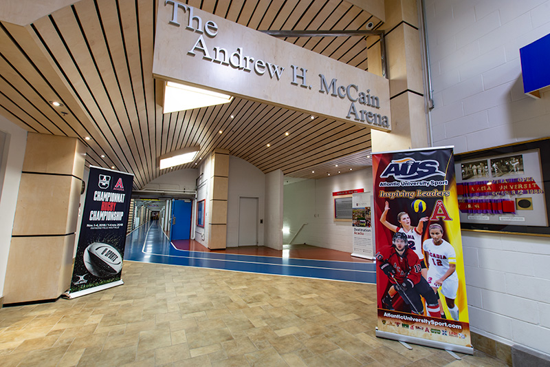 The lobby area of the Andrew H. McCain Arena